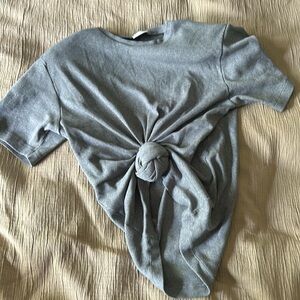 Magda Butrym cropped ribbed padded top with knot.